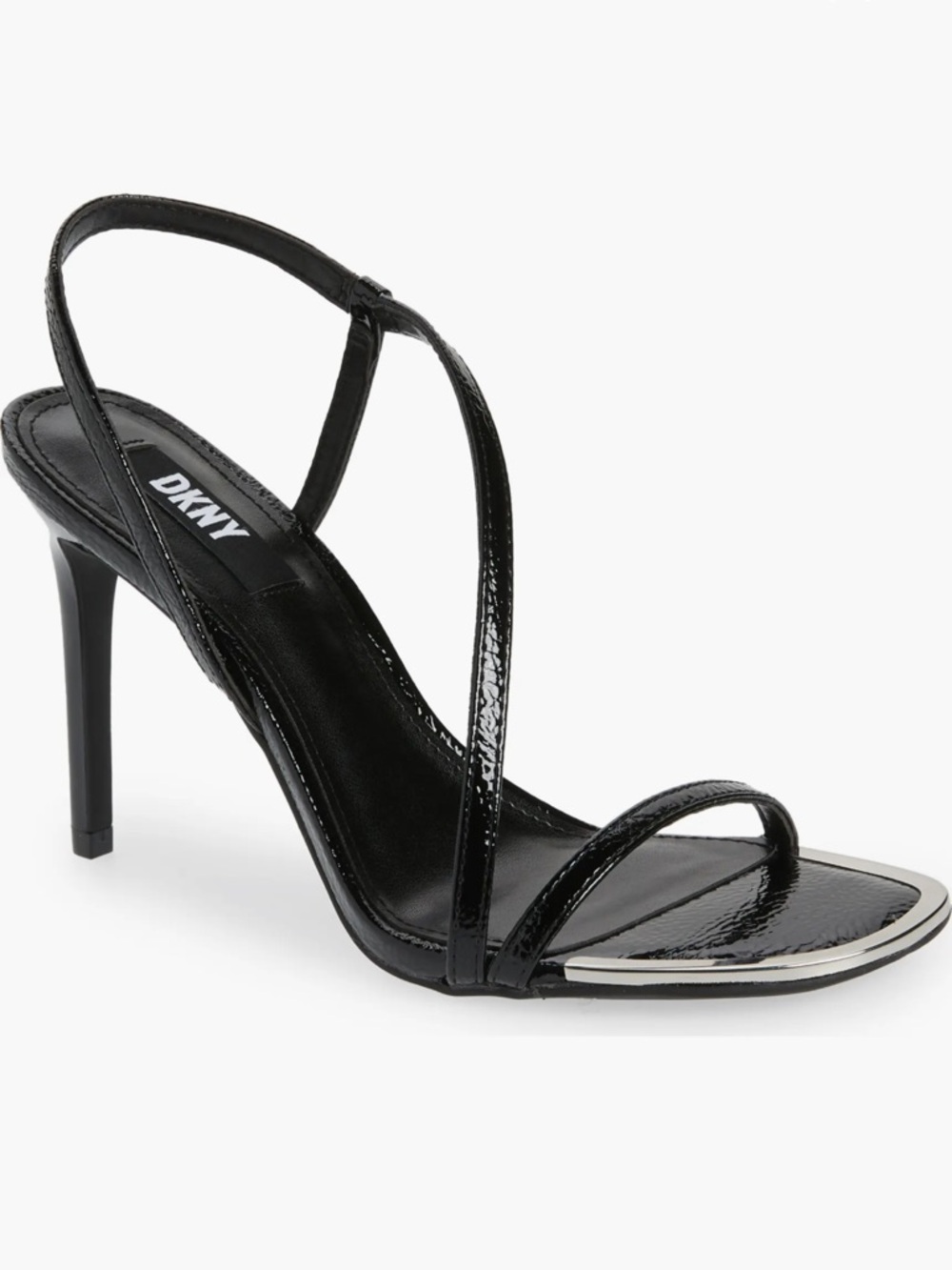 New DKNY Danielle Stiletto Glossy Black Strappy Sandals Heels - Picture 2 of 14